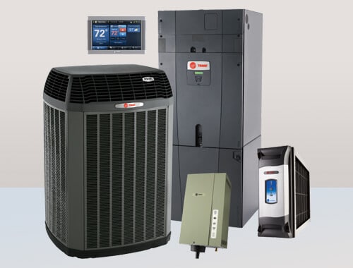 Components of a complete HVAC system include heating, air conditioning, air purifier, humidifier, and programmable thermostat)